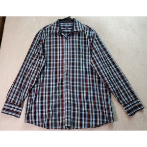 Bogari Shirt Mens XL‎ Blue Multi Plaid Cotton Long Sleeve Collared Button Down